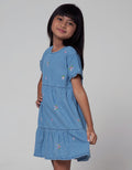 Little M Short Sleeve Midi Dress Denim Stacked Embroidery Spread