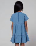 Little M Short Sleeve Midi Dress Denim Stacked Embroidery Spread