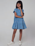 Little M Short Sleeve Midi Dress Denim Stacked Embroidery Spread