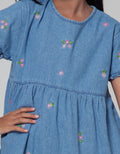 Little M Short Sleeve Midi Dress Denim Stacked Embroidery Spread