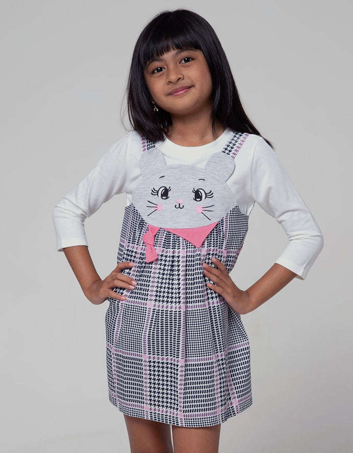Little M Long Sleeve Midi Dress Woven Kotak Muka Animal