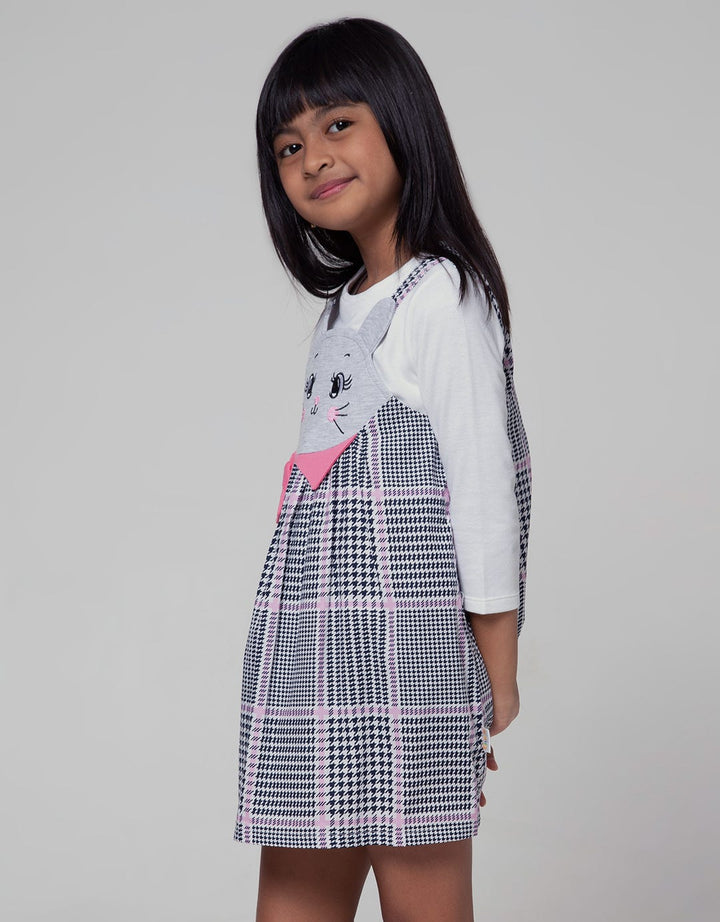 Little M Long Sleeve Midi Dress Woven Kotak Muka Animal