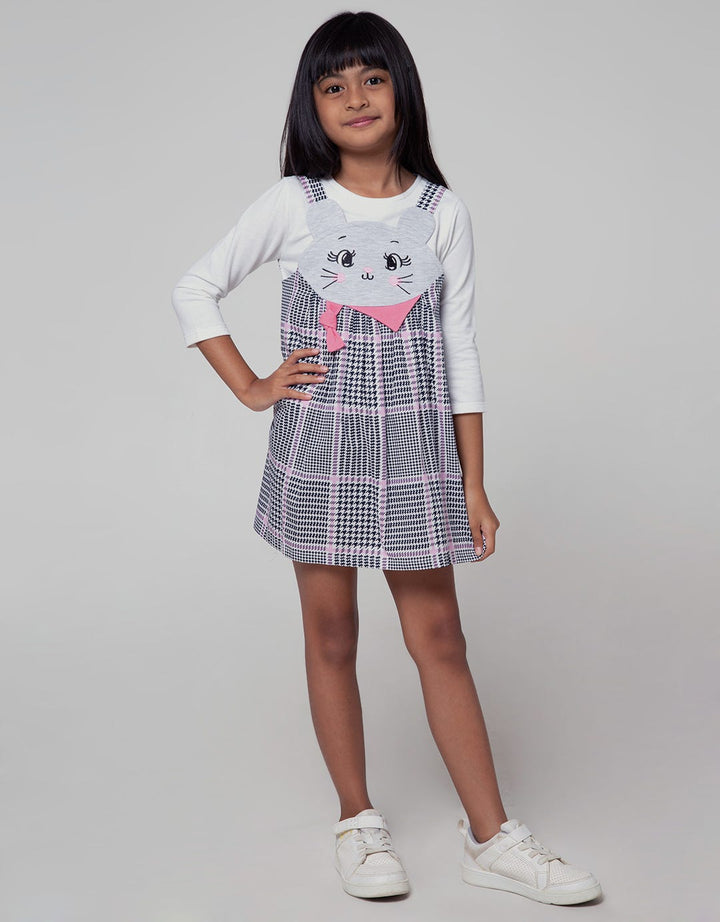 Little M Long Sleeve Midi Dress Woven Kotak Muka Animal