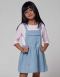 Little M Long Sleeve Midi Dress Overalls Eiffel Embroidered Pockets
