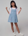 Little M Long Sleeve Midi Dress Overalls Eiffel Embroidered Pockets