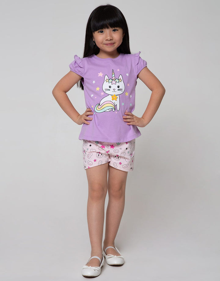 Little M Top - Bottom Set T-Shirt N Short Cat