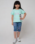 Little M Short Pants Denim Bordir Hati Bawah Lipat