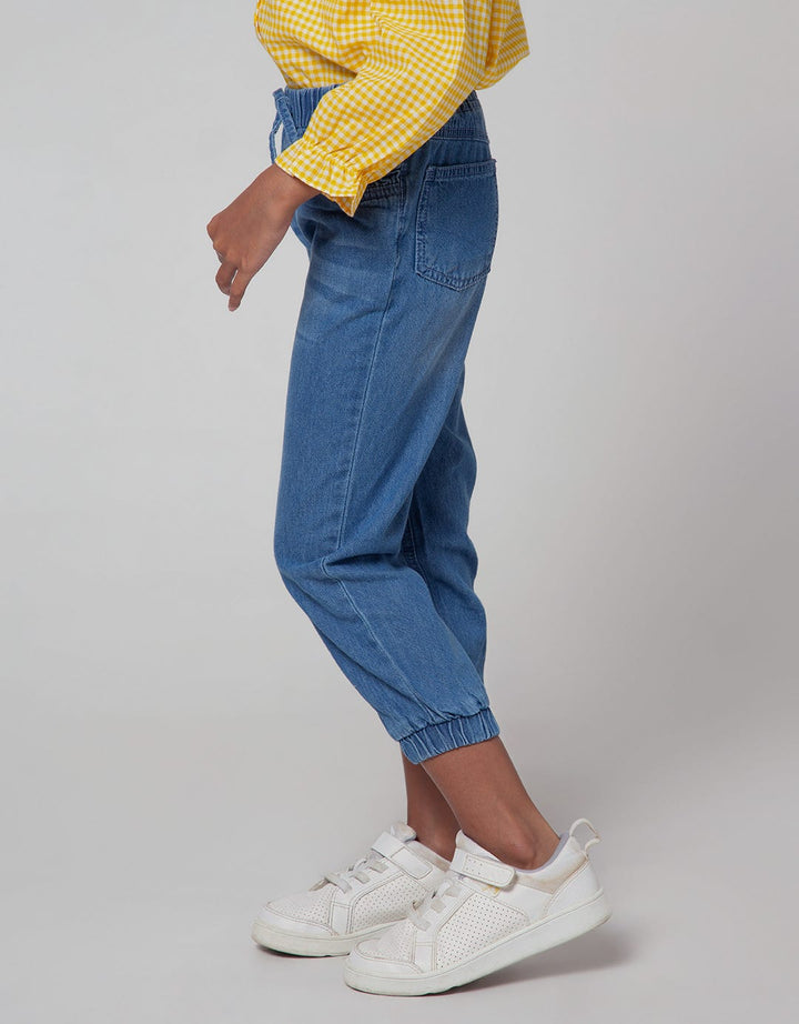 Little M Jogger Denim Plain Kantong Ruffle