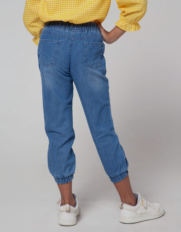 Little M Jogger Denim Plain Kantong Ruffle