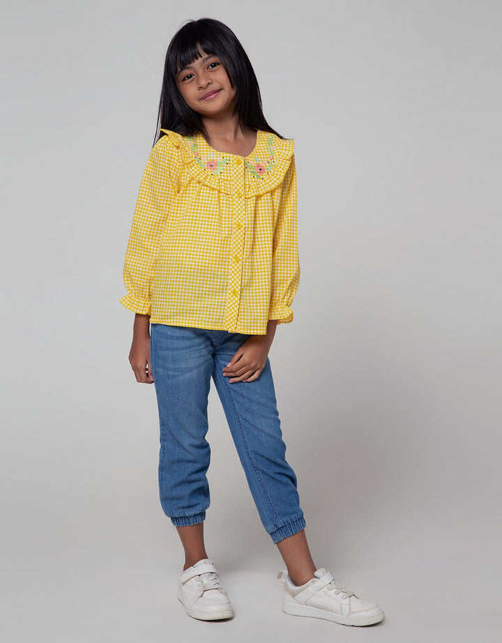 Little M Jogger Denim Plain Kantong Ruffle