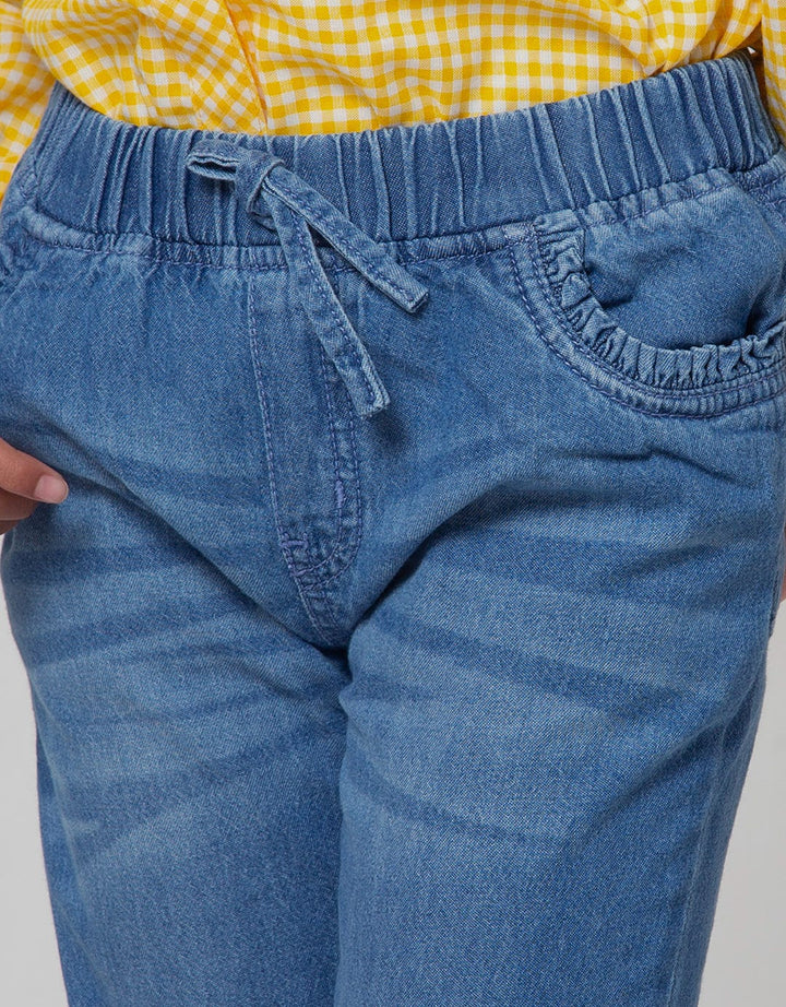 Little M Jogger Denim Plain Kantong Ruffle