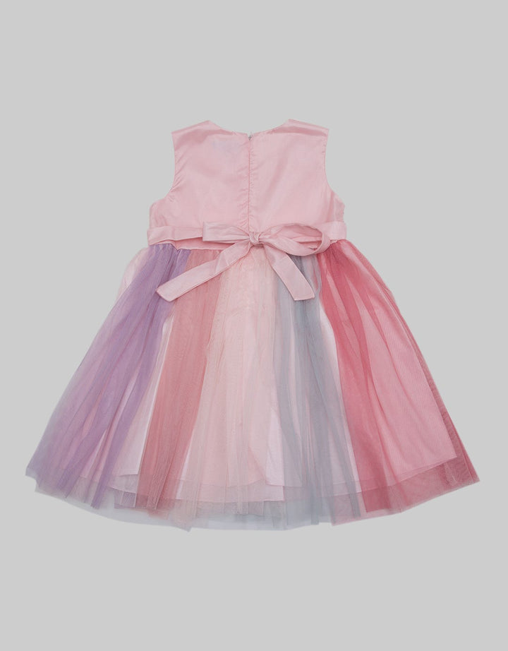 Kidz Too Short Sleeve Midi Dress Chest Sequins With Tile Rainbow