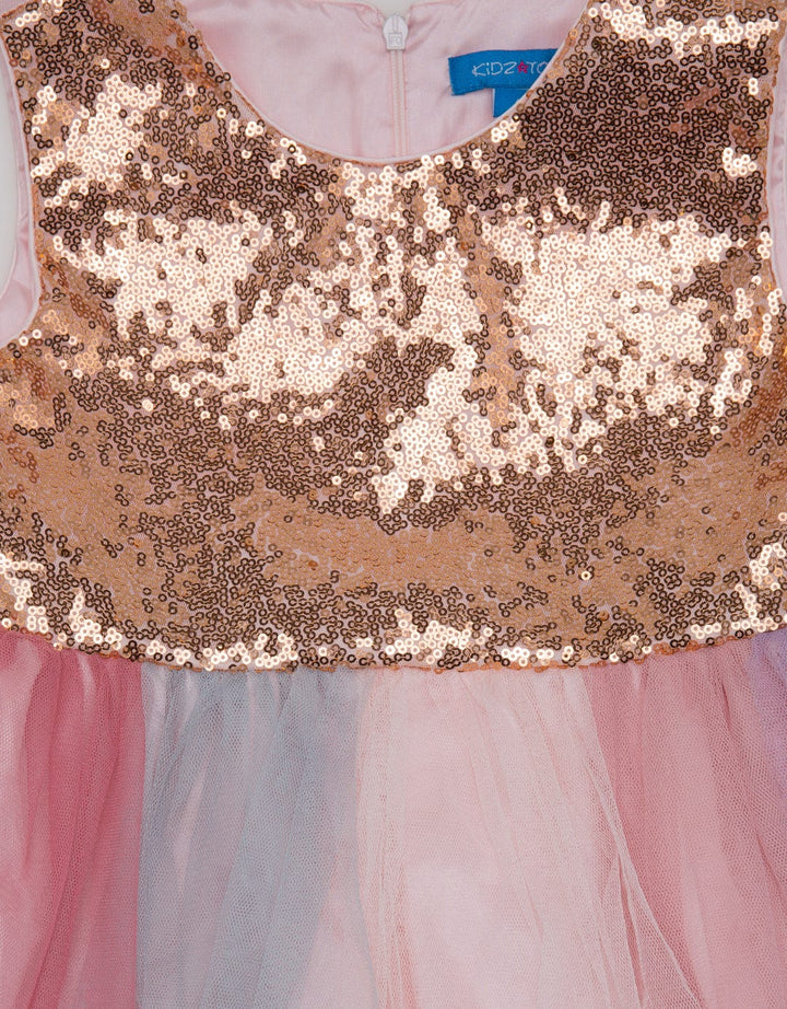 Kidz Too Short Sleeve Midi Dress Chest Sequins With Tile Rainbow