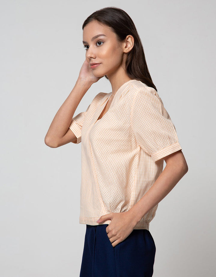 Connexion Short Sleeve Blouse Cott Print Gingham