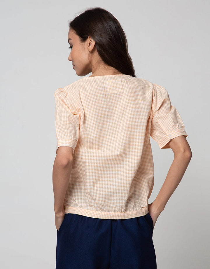 Connexion Short Sleeve Blouse Cott Print Gingham
