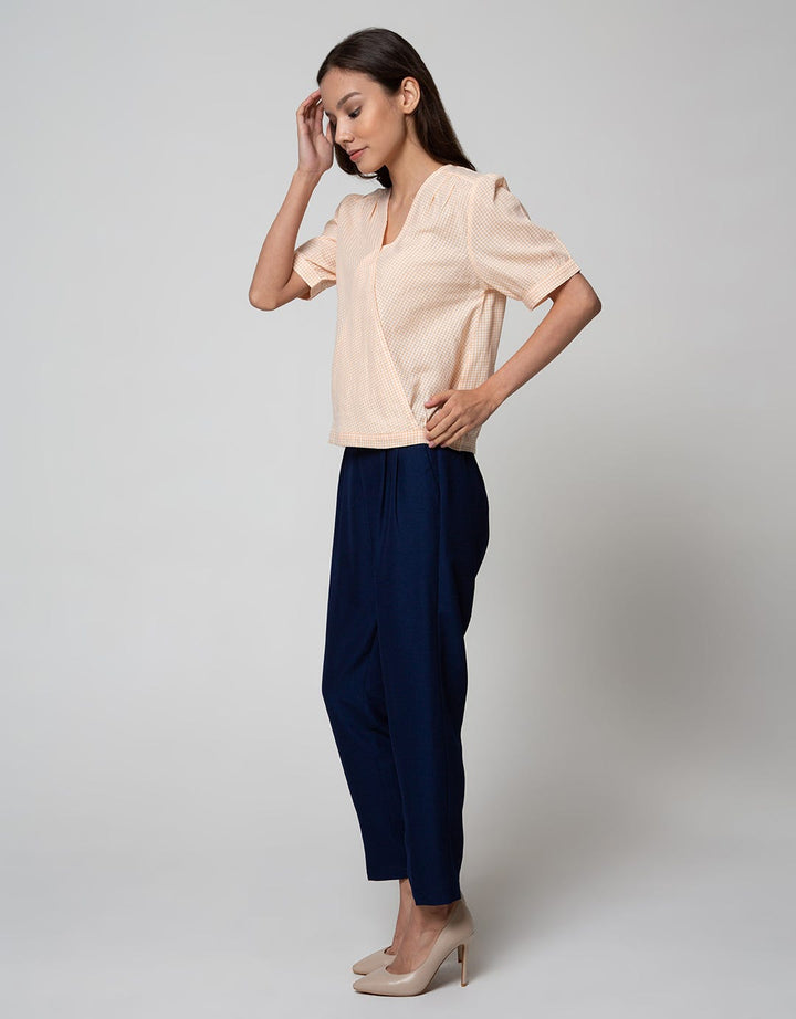 Connexion Short Sleeve Blouse Cott Print Gingham