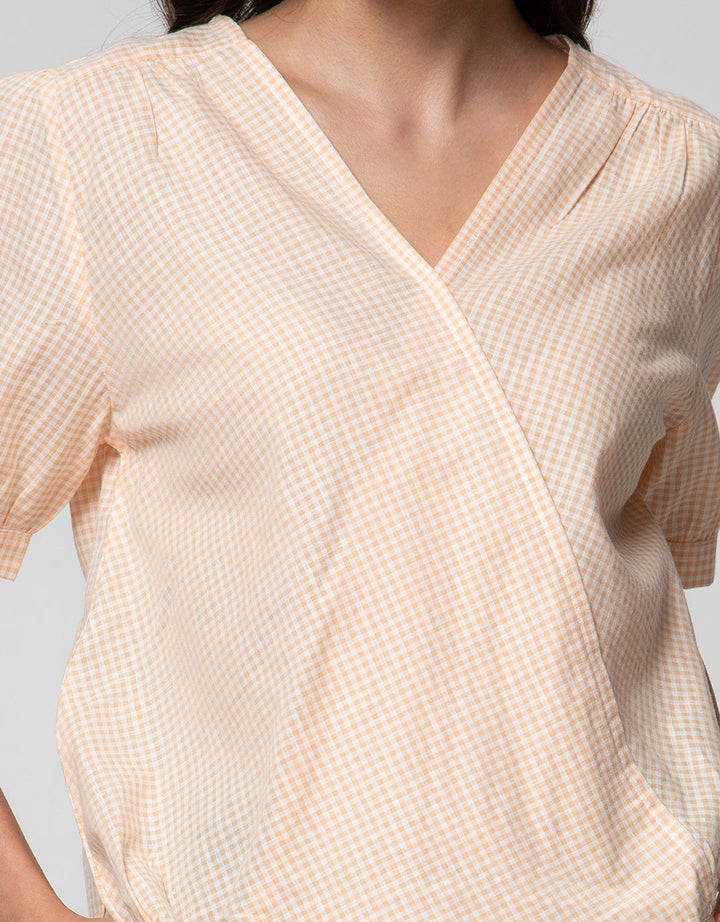 Connexion Short Sleeve Blouse Cott Print Gingham