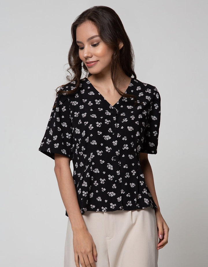 Connexion Short Sleeve Blouse Poly Nirmala Print Flower Binamor