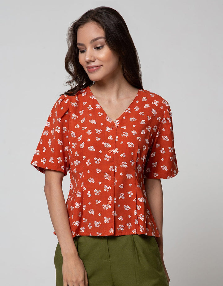Connexion Short Sleeve Blouse Poly Nirmala Print Flower Binamor