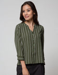 Connexion Long Sleeve Shirt Poly Print Stripes Vneck