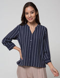 Connexion Long Sleeve Shirt Poly Print Stripes Vneck