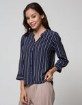 Connexion Long Sleeve Shirt Poly Print Stripes Vneck