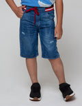 Little M Denim Shorts Rib Destroyed Bordir Dino Trex