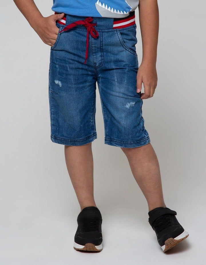 Little M Denim Shorts Rib Destroyed Bordir Dino Trex