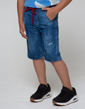 Little M Denim Shorts Rib Destroyed Bordir Dino Trex