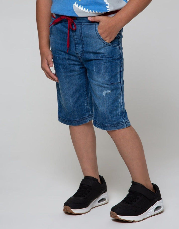 Little M Denim Shorts Rib Destroyed Bordir Dino Trex