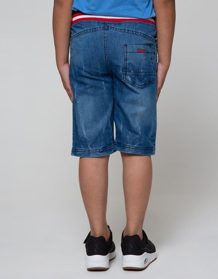 Little M Denim Shorts Rib Destroyed Bordir Dino Trex