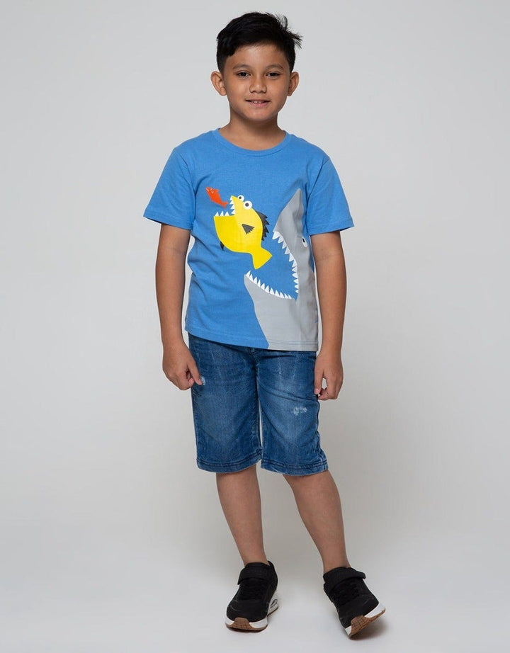 Little M Denim Shorts Rib Destroyed Bordir Dino Trex