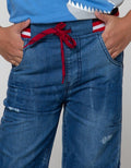 Little M Denim Shorts Rib Destroyed Bordir Dino Trex