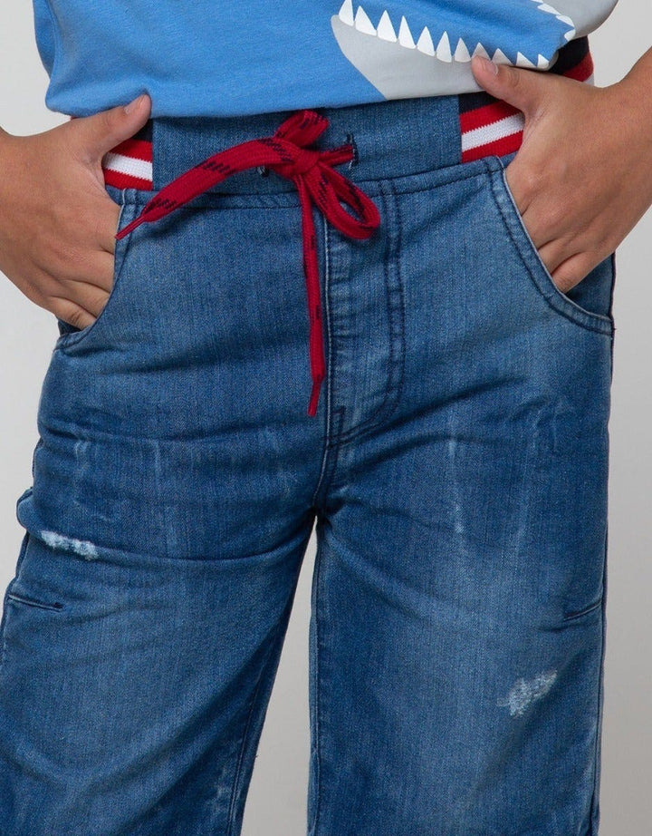 Little M Denim Shorts Rib Destroyed Bordir Dino Trex