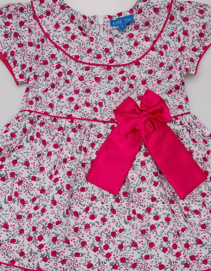 Kidz Too Short Sleeve Midi Dress Print Piping Ribbon
