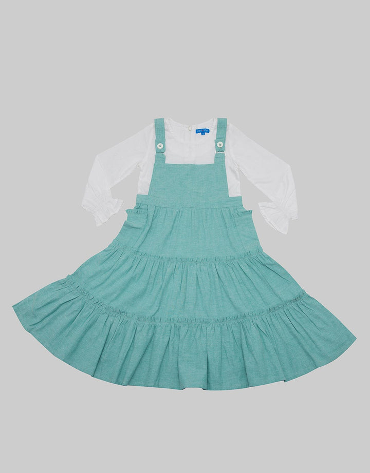 Kidz Too Long Sleeve Maxi Dress Overall Tangan Kerut Susun Geber
