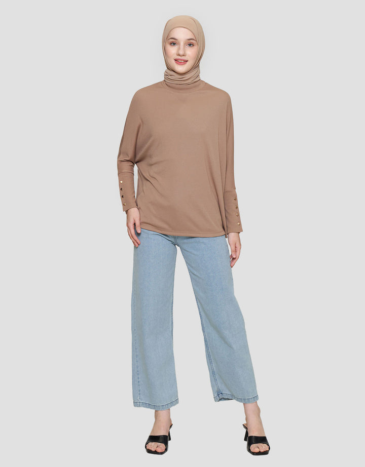 Annisa Jersey Batwing Knitted Top Kaos Lengan Panjang Wanita