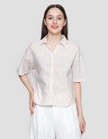 St. Yves Strip V Neck Collared Shirt Kemeja Wanita