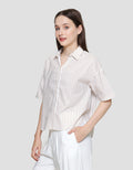 St. Yves Strip V Neck Collared Shirt Kemeja Wanita