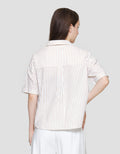 St. Yves Strip V Neck Collared Shirt Kemeja Wanita