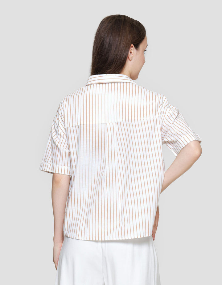 St. Yves Strip V Neck Collared Shirt Kemeja Wanita