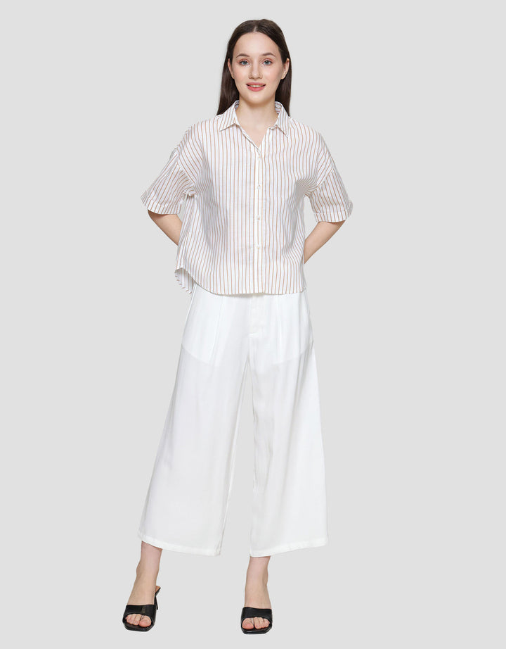 St. Yves Strip V Neck Collared Shirt Kemeja Wanita