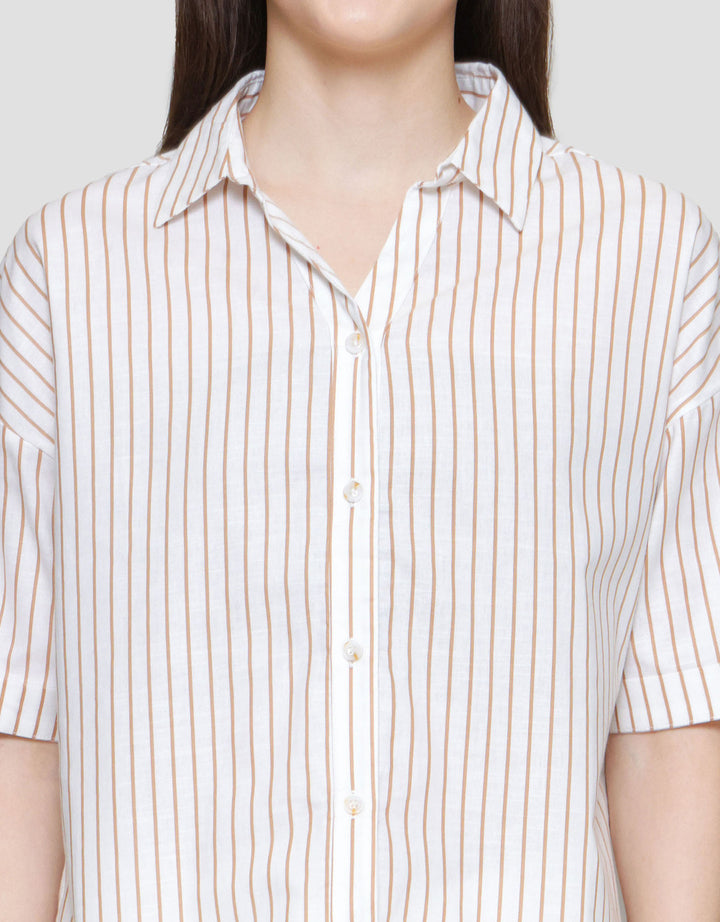 St. Yves Strip V Neck Collared Shirt Kemeja Wanita