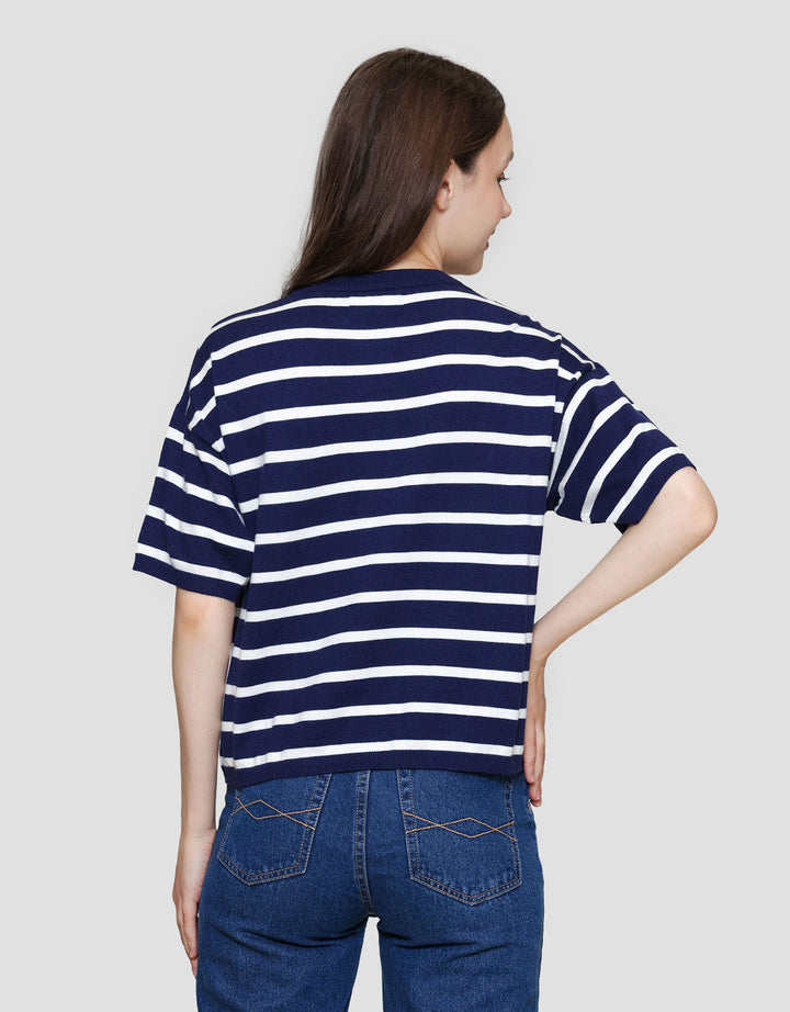 St. Yves Soft Touch Stripes Boxy Knitted Kaos Lengan Pendek Wanita