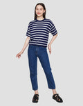 St. Yves Soft Touch Stripes Boxy Knitted Kaos Lengan Pendek Wanita
