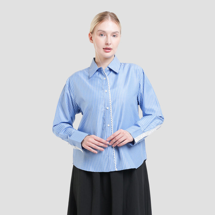 Connexion Stripe With Back Lace Kemeja Wanita