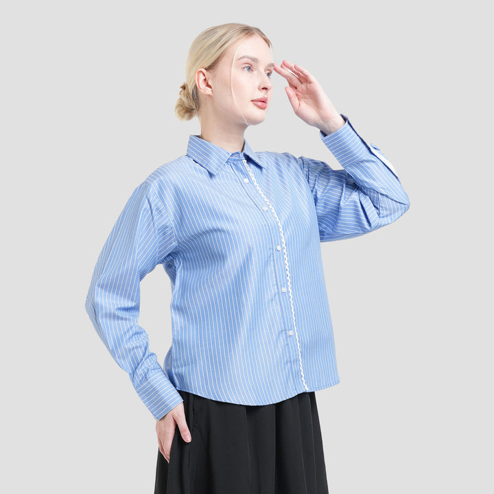 Connexion Stripe With Back Lace Kemeja Wanita