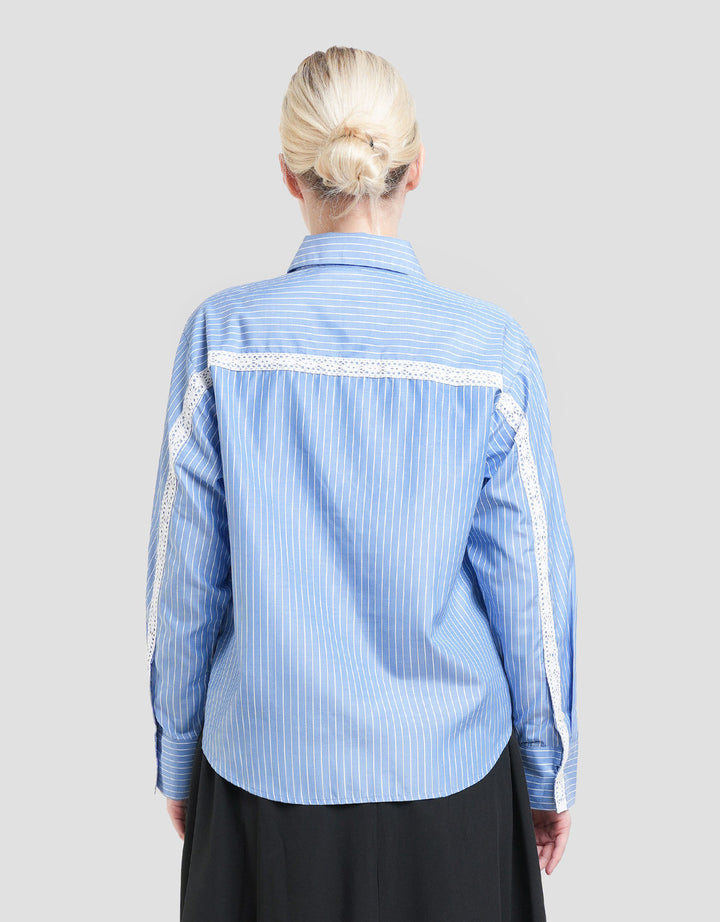 Connexion Stripe With Back Lace Kemeja Wanita