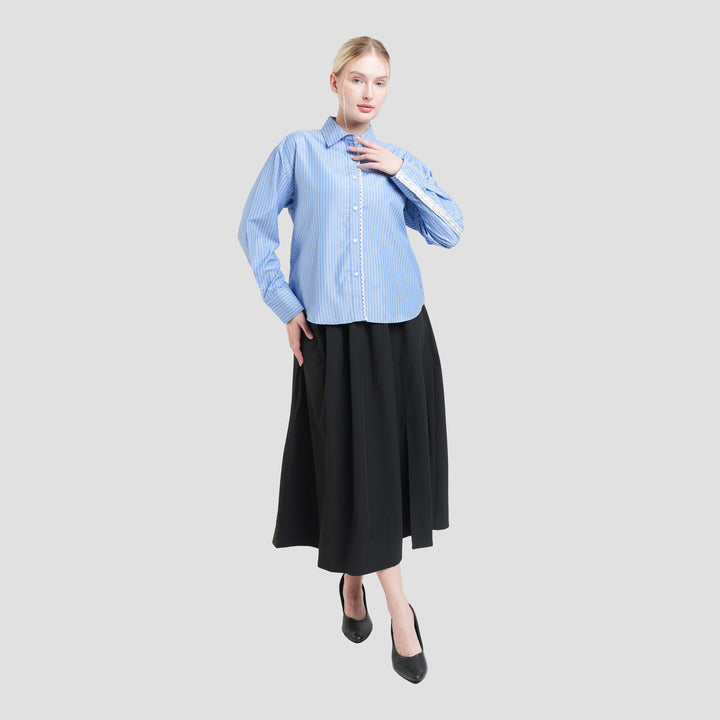 Connexion Stripe With Back Lace Kemeja Wanita