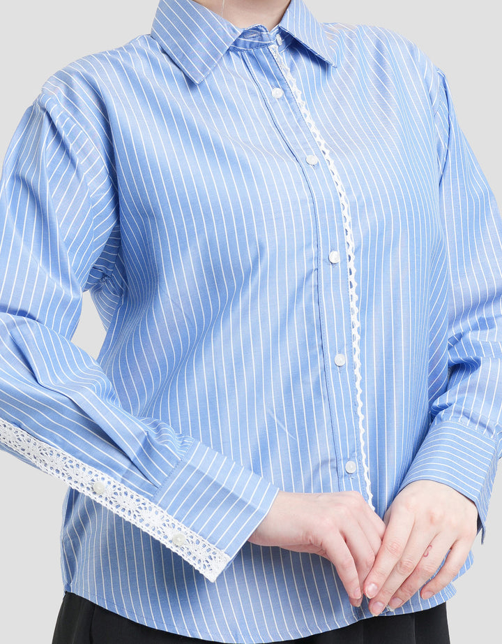 Connexion Stripe With Back Lace Kemeja Wanita